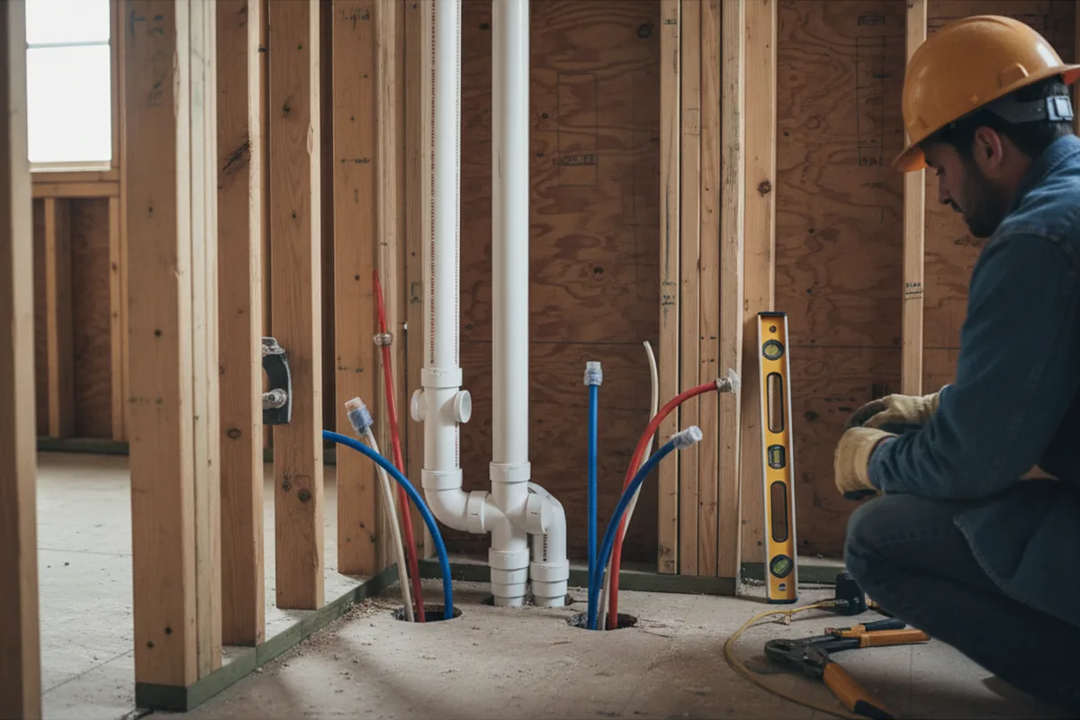 Drain and supply rough-in during Sump Pump Repair in Badger