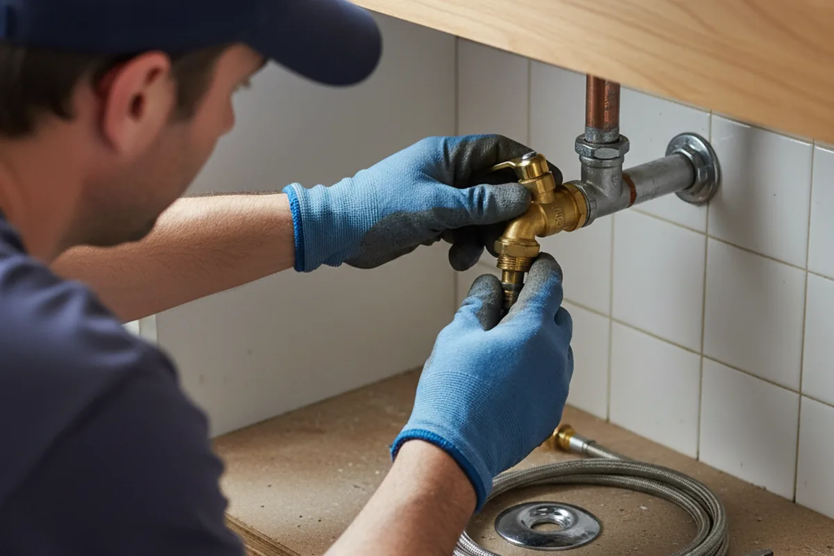 Shutoff valve and fitting work during Burst Pipe Repair in Badger